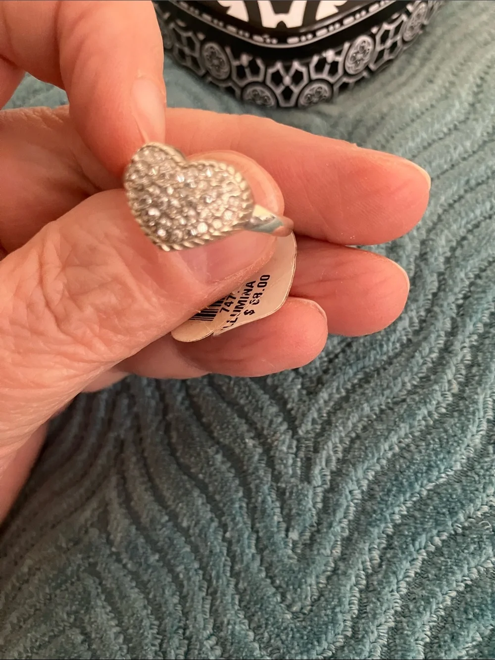 Liz Claiborne Silver Tone Heart Ring with Pave Crystals